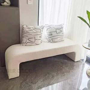 Banc en fausse fourrure à carreaux Nova pouf géométrique moderne pour salon chambre et meubles d'entrée - Product Image 3