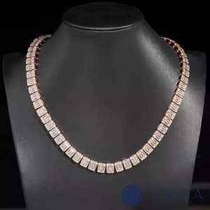 LOISTA Women's 18K Solid Gold Rose Gold Plated Emerald Cut Diamond <b>Statement</b> <b>Necklace</b> GIA Certified Luxury Chain - Product Image 1
