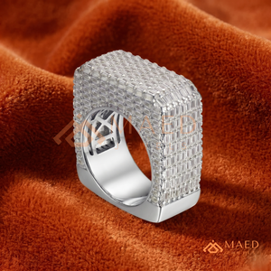 <b>Silver</b> White Gold Finish Baguette Stone Square <b>Ring</b> | Iced Out Geometric Band | Hip Hop <b>Men</b>’s & Fashion Statement Jewellery - Product Image 2