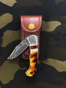 Couteau pliant artisanal en acier Damas, lame pleine longueur, ultra-affûtée, forgée à la main, pour le camping, avec manche en bois, OEM - Product Image 5