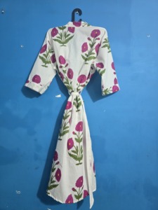 Robe Kimono Florale Romantique en Coton pour Demoiselle d'Honneur, Spa, Col en V, Longueur Complète, Douce, Absorbante, Séchage Rapide, Coupe Décontractée, Printemps - Product Image 5