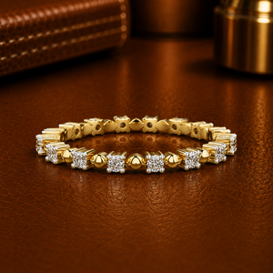 Bague éternelle entièrement sertie de diamants de laboratoire taille brillant ronds, en or jaune 14K 18K texturé, alliance de mariage, bijoux fins OEM pour femmes - Product Image 1