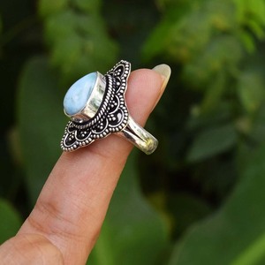 Bague Larimar en Argent Sterling 925, Pierre Précieuse Taillée Poire, Bijou de Déclaration pour Mariage, Fiançailles, Anniversaire, Sertissage Bezel - Product Image 4