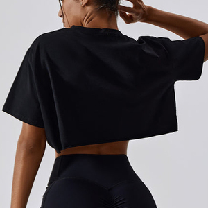 Camiseta Corta Negra para Mujer 2026, Manga Corta, Cuello Redondo, Tejido Sólido, Transpirable, Informal, Primavera Verano, Algodón, Corte Regular - Product Image 5