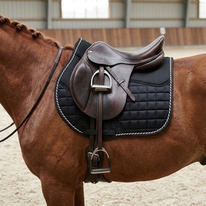 <b>Double</b> Padded Dressage Saddle Pad Black <b>Quilted</b> Design Polyester Filling Mesh Lining Training Use - Product Image 3
