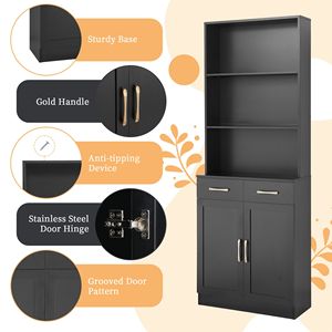 Mobiletto da Bagno con Due Ante e Cassetti, Ripiano Regolabile, Mensola Aperta a Tre Livelli, Arredamento in MDF Resistente - Product Image 5