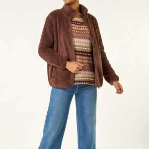 Customized Winter Eco-Friendly sherpa fur Women's Outdoor <b>Coat</b> Jacket with <b>Zipper</b> Closure - Product Image 3