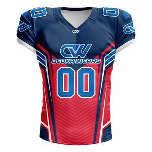Maillot de football américain personnalisé à faible MOQ avec nom et numéro d'équipe, en twill sublimé, 100 % polyester, manches courtes, logo personnalisé - Product Image 1