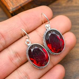 Boucles d'oreilles en grenat rouge, faites à la main, en argent sterling 925, bijoux en grenat rouge naturel, cadeau pour la personne aimée - Product Image 1