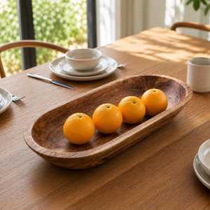 Bandeja Decorativa Multiusos de Madera Clásica Ecológica Hecha a Mano, Tazón para Masa Pulido, Soporte para Pan y Frutas, Estilo Rústico para Mesa - Product Image 6