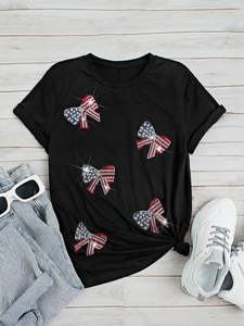 Camiseta de algodón con pedrería para mujer, fabricantes OEM, camisetas con cuello redondo estampadas personalizadas para damas - Product Image 5