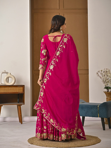 Ensemble de robe traditionnelle indienne pour femmes, broderie en sequins, soie chinon, lehenga choli, entièrement cousu, taille plus, pour mariage et fêtes - Product Image 2