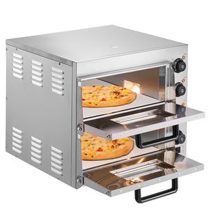 Four à pizza électrique professionnel 16 pouces à double niveau en acier inoxydable, avec poignée en pierre, équipement de cuisson polyvalent pour comptoir - Product Image 1