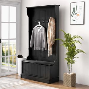 "Women's Coats 3-in-1 Entryway Bench with Coat Rack Hall Tree & <b>Shoe</b> Storage (5 <b>Hooks</b>)" - Product Image 2