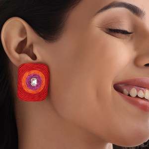 PRAO Pendientes llamativos de rafia y cristal atrevidos y coloridos - Product Image 3