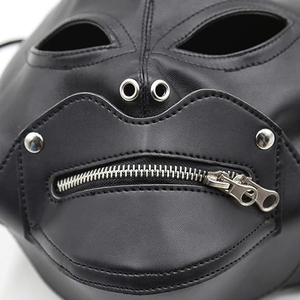 Máscara de cuero sintético de moda con cremallera para la boca y ojos grandes, disfraz sexy para fiestas y clubes, máscara facial completa de cuero sintético. - Product Image 6