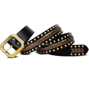 Nouvelle ceinture large en cuir véritable pour homme, en cuir de vachette de première qualité, simple et polyvalente, avec rivets, décontractée, décorative, tendance punk - Product Image 2