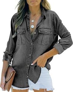 เสื้อเชิ้ตเดนิมผู้หญิง สไตล์ซันเฟด แอซิดวอช ปกคอพับ ทรงหลวม ระบายอากาศได้ดี แขนยาว สำหรับผู้หญิง - Product Image 4