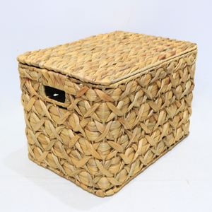 Water Hyacinth Storage <b>Box</b> with Hinged Lid Cutout Handles Decorative Woven Organizer Bin - Product Image 6