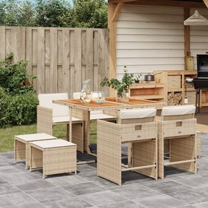 Ensemble de salle à manger de jardin pliable en rotin beige 9 pièces pour l'extérieur, style contemporain 8 places - Product Image 1