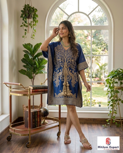 Vestido Kaftán Largo de Rayón Estampado Azul para Mujer, Estilo Bohemio, Corte Holgado, Moda de Verano, Marca HitJem Export Premium - Product Image 6