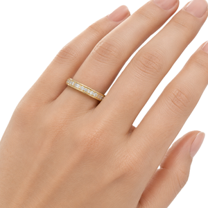 Bague fine en or massif 9K 10K avec diamants de laboratoire taille baguette et ronds, alliance éternelle complète, minimaliste, empilable, avec bordure milgrain, pour anniversaire - Product Image 6