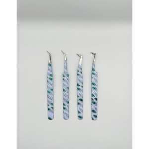 Juego de pinzas para pestañas con agarre de diamante de acero inoxidable personalizado más vendido, 4 piezas con logotipo personalizado - Product Image 6