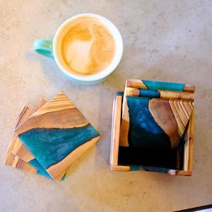 Handcrafted Wood Resin <b>Drink</b> <b>Coasters</b> Unique Table Mats For Hot Cold Beverages Home Cafe Restaurant And Office Use - Product Image 2