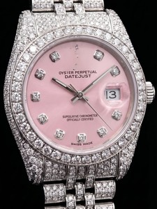 Montre à quartz avec cadran en moissanite rose glacé, bracelet en acier inoxydable, montre-bracelet avec date et jour pour homme - Product Image 4