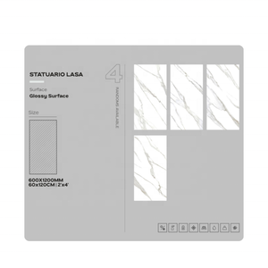 Carrelage intérieur en céramique pleine masse brillant Statuario gris 60x120 pour appartement, carrelage mural et de sol en porcelaine émaillée polie effet marbre - Product Image 4