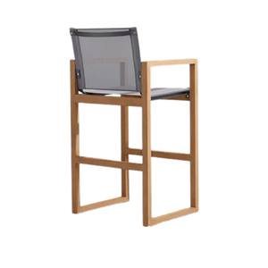 Mid-Century Modern Solid Teak Outdoor Counter <b>Stool</b> Weatherproof Mesh Back and <b>Seat</b> Durable Armrest For Commercial Use - Product Image 5