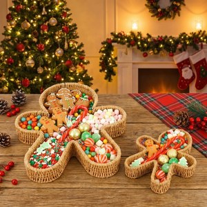 Christmas Gingerbread Man Eco-Friendly Rattan Woven <b>Bread</b> <b>Basket</b> Serving Tray Storage for Party Decor - Product Image 4