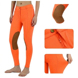 Women's <b>High</b> Waist Orange Riding Pants With <b>Knee</b> Patches Four-Way Stretch Full Length Equestrian Breeches - Product Image 2