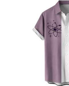 Camisa de Manga Corta con Botones y Estampado Gráfico en Bloques de Color Morado y Negro, Informal, de Verano, para Hombre, Fabricante OEM, Suministro al por Mayor - Product Image 3