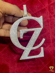 จี้ตัวอักษร "CZ" แบบสั่งทำพิเศษ สไตล์ฮิปฮอป ประดับเพชรโมอิสซาไนต์ พร้อมสร้อยคิวบัน - Product Image 2