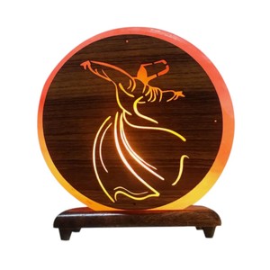 Lámpara de Sal Circular Tallada en Madera con Figura Bailarina, Diseño de Arte Folclórico, Decoración para el Hogar, Sian Enterprises SE-45033 - Product Image 1