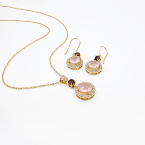 925 Sterling Silver Natural <b>Garnet</b> Rose Quartz Pendant & <b>Earring</b> Set Gold Plated OEM ODM Fine Jewelry - Product Image 3