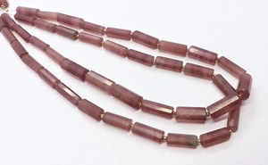 Perles de quartz rose naturel facettées en forme de tube, 6x20 mm, perles de pierre précieuse en quartz rose pour bijoux - Product Image 3