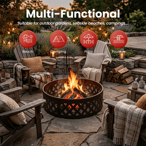 เตาไฟเหล็กกลางแจ้ง เตาแคมป์ไฟ เตาบาร์บีคิว ตกแต่งด้วยเลเซอร์คัท สำหรับสนามหลังบ้าน ขายส่ง FR007 - Product Image 5