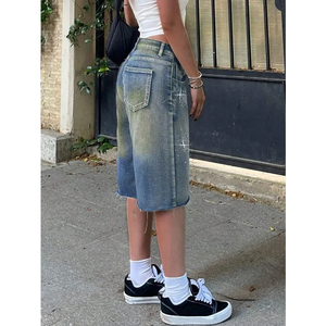 Women 100% Cotton Jeans Denim <b>Shorts</b> Y2K Retro Slant Pocket Casual Wide Leg <b>Summer</b> Korean Jorts High-end Versatile Customizable - Product Image 3