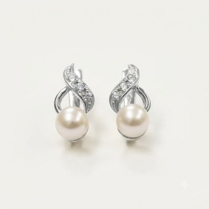 Freshwater Pearl & Diamond Swirl <b>Drop</b> Earrings in 14K Yellow Gold Elegant Lab Grown Diamond Fashion <b>Drop</b> Lever <b>back</b> Earrings - Product Image 4