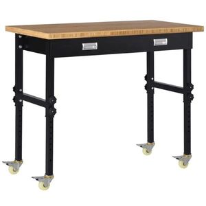 47\" Bamboo Tabletop Workbench with Adjustable Height Legs Drawer and Wheels-Garage Workstation Tool Table - Product Image 1