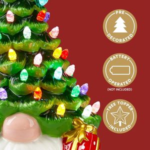 Albero di Natale in Ceramica con 12 Gnomi, 60 Luci LED, Decorazione da Tavolo, Design a Tema Natalizio - Product Image 2