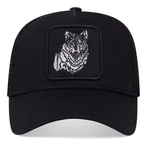 Casquette de baseball unisexe style trucker avec patch Lone Wolf, dos en maille respirante, pour sports de plein air, vintage, à visière snapback - Product Image 5
