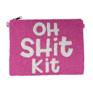 Pochette perlée faite main Oh Shit Kit, sac d'urgence, pochette de rangement à fermeture éclair, pochette fantaisie avec lettres amusantes, cadeau original unisexe tendance - Product Image 1