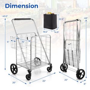 Carrello Pieghevole Impermeabile con Ruote e Cestino, Pratico Trolley Mobile per lo Shopping - Product Image 2
