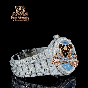 <b>Mens</b> Premium Crystal Moissanite Wristwatch Quartz Mechanism Iced Steel Case Brilliant Dial Contemporary Luxury Wristwear - Product Image 1