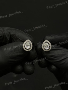 Pear Cut Diamond <b>Stud</b> Earrings Halo Setting Classic Women's Engagement Jewelry 925 Sterling <b>Silver</b> - Product Image 3