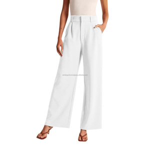 Straight High-Waisted Full-Length Women's Corduroy Formal <b>Trousers</b> Regular Fit <b>Elastic</b> <b>Waist</b> Breathable Eco-Friendly Custom - Product Image 4
