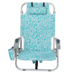 1 Sedia da Spiaggia Portatile in Alluminio, Altezza Seduta 8,5 Pollici, Motivo Tribale Teal, Sedia Pieghevole Regolabile con Poggiatesta e Tracolla - Product Image 2